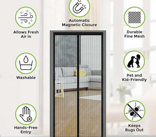 Polyester Magnetic Mosquito Net for All Door Types & Sizes, Auto-Closing Insect Screen/Curtain to Keep Mosquito & Flies Out (192x108 cm)